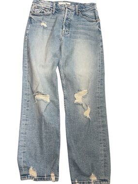 MOTHER JEANS THE TOMCAT high rise straight distressed size 28 light blue